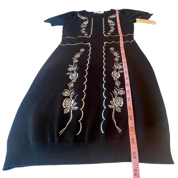 West Bridge Apparel Black Embroidered Knit Puff Sleeve Dress Prototype Sample M - Picture 7 of 8